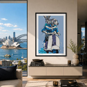Vespa Riders in Blue (Print)