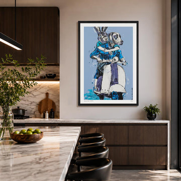 Vespa Riders in Blue (Print)