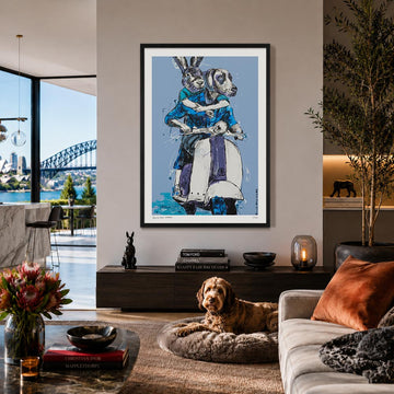 Vespa Riders in Blue (Print)