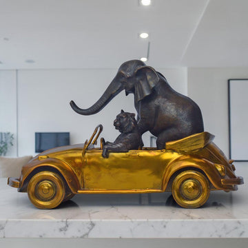 The Bengal Tiger and Sumatran Elephant Race Against Time in the Beatle (Bronze Sculpture, Small)