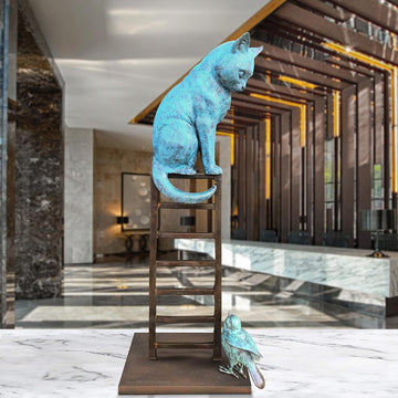 The Cat Loved his Bird Friend (Bronze Sculpture)