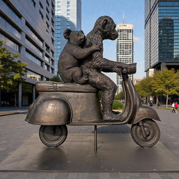 The Chimp and Koala Race on the Vespa (Bronze Sculpture)