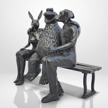 Cookie Monster Loves Rabbitwoman and Dogman Big Time (Bronze Sculpture)