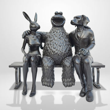 Cookie Monster Loves Rabbitwoman and Dogman Big Time (Bronze Sculpture)