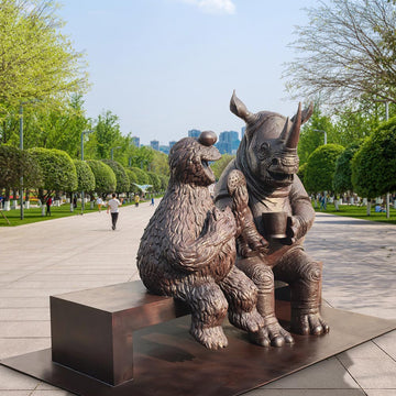 Cookie Monster Loves Rhino (Bronze Sculpture)