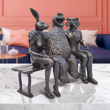 Cookie Monster Loves Rabbitwoman and Dogman Big Time (Bronze Sculpture)