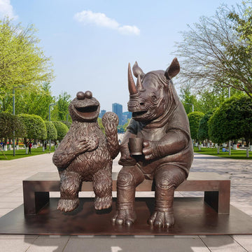 Cookie Monster Loves Rhino (Bronze Sculpture)