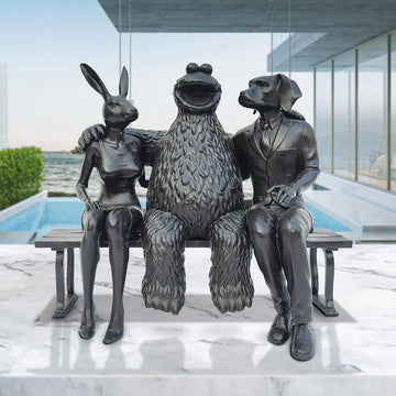 Cookie Monster Loves Rabbitwoman and Dogman Big Time (Bronze Sculpture)