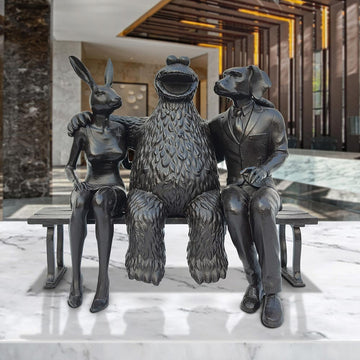 Cookie Monster Loves Rabbitwoman and Dogman Big Time (Bronze Sculpture)