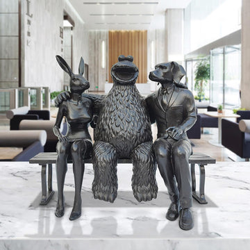 Cookie Monster Loves Rabbitwoman and Dogman Big Time (Bronze Sculpture)