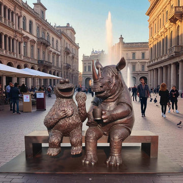 Cookie Monster Loves Rhino (Bronze Sculpture)