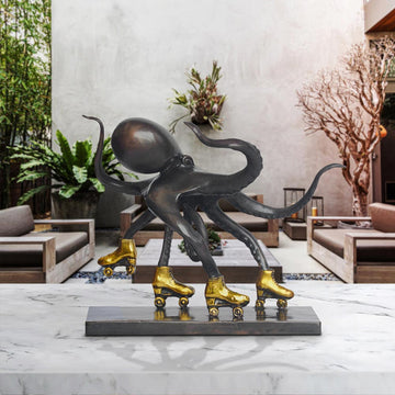 The Giant Pacific Octopus Races Against Time on Rollers Skates (Bronze Sculpture, Small)