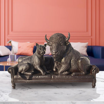 The Buffalo and Cougar Were Couch Buddies (Bronze Sculpture)