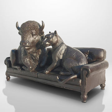 The Buffalo and Cougar Were Couch Buddies (Bronze Sculpture)
