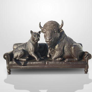 The Buffalo and Cougar Were Couch Buddies (Bronze Sculpture)