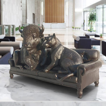 The Buffalo and Cougar Were Couch Buddies (Bronze Sculpture)