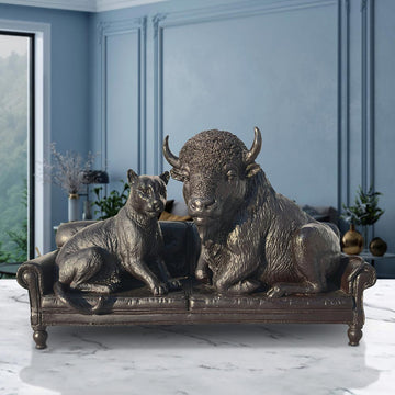 The Buffalo and Cougar Were Couch Buddies (Bronze Sculpture)