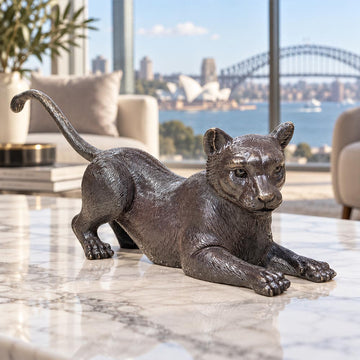The Cub Crouched Low (Bronze Sculpture)