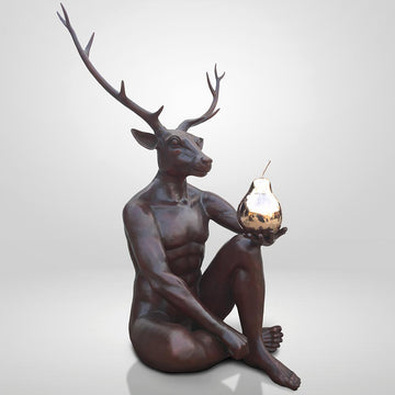 Deerman Loves His Pear (Bronze Sculpture)