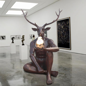 Deerman Loves His Pear (Bronze Sculpture)