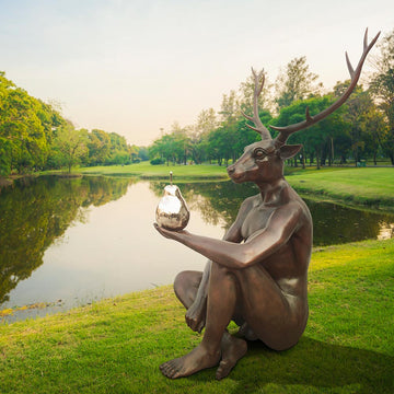 Deerman Loves His Pear (Bronze Sculpture)