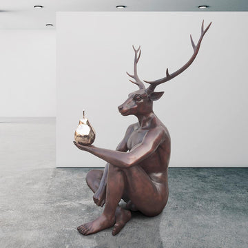 Deerman Loves His Pear (Bronze Sculpture)