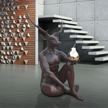 Deerman Loves His Pear (Bronze Sculpture)