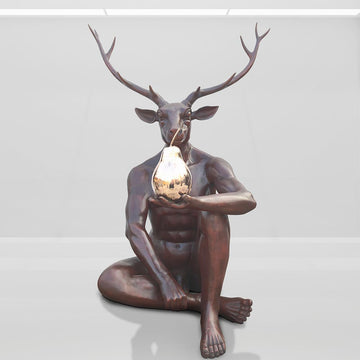 Deerman Loves His Pear (Bronze Sculpture)