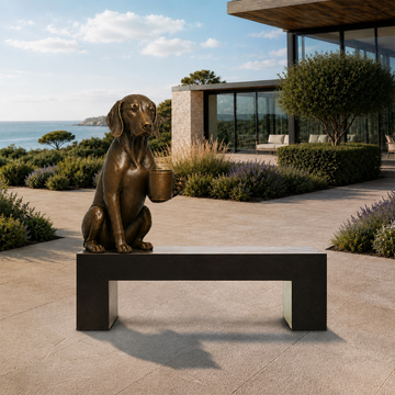 Dog Saved You a Seat, Waiting for His Best Friend (Bronze Sculpture)