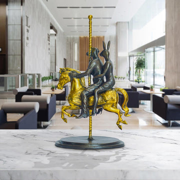 Rabbitwoman and Dogman Go Round and Round (Bronze Sculpture, Small)