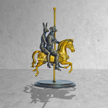 Rabbitwoman and Dogman Go Round and Round (Bronze Sculpture, Small)