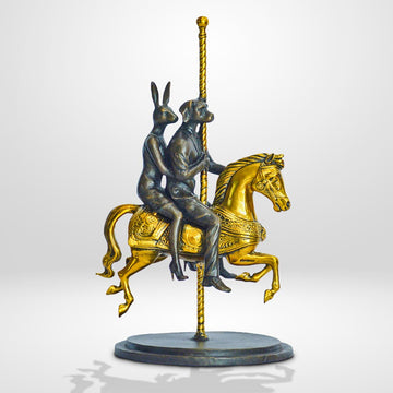 Rabbitwoman and Dogman Go Round and Round (Bronze Sculpture, Small)