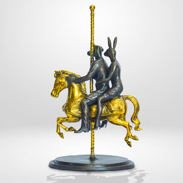 Rabbitwoman and Dogman Go Round and Round (Bronze Sculpture, Small)