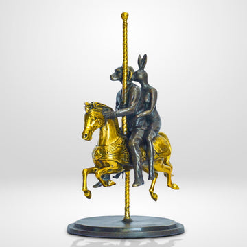 Rabbitwoman and Dogman Go Round and Round (Bronze Sculpture, Small)