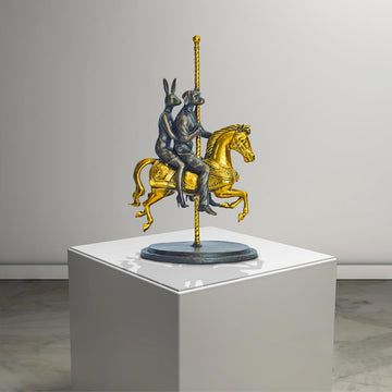 Rabbitwoman and Dogman Go Round and Round (Bronze Sculpture, Small)