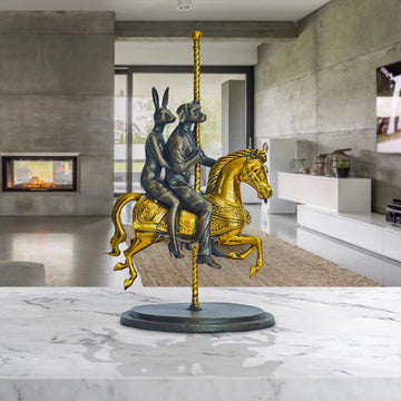 Rabbitwoman and Dogman Go Round and Round (Bronze Sculpture, Small)