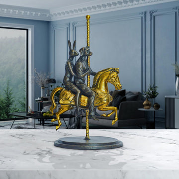 Rabbitwoman and Dogman Go Round and Round (Bronze Sculpture, Small)