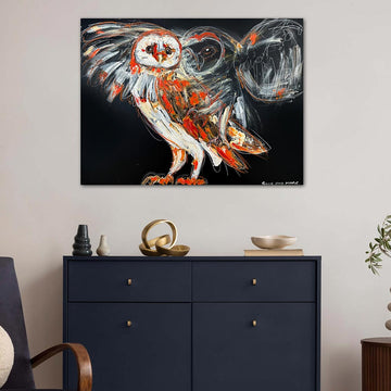 Echo, the ascending canary barn owl (Original Painting)