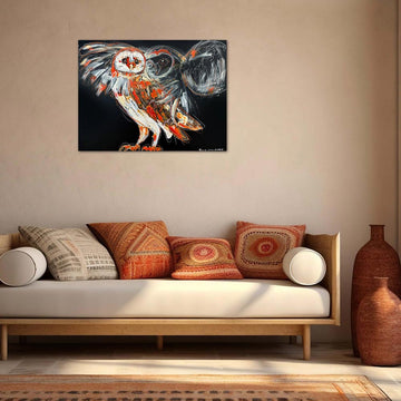 Echo, the ascending canary barn owl (Original Painting)
