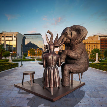 Rabbitwoman, Dogman and Elephant at the Table of Love (Bronze Sculpture)