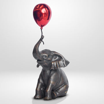Elephant Makes a Wish with Red Balloon (Bronze Sculpture, Small)