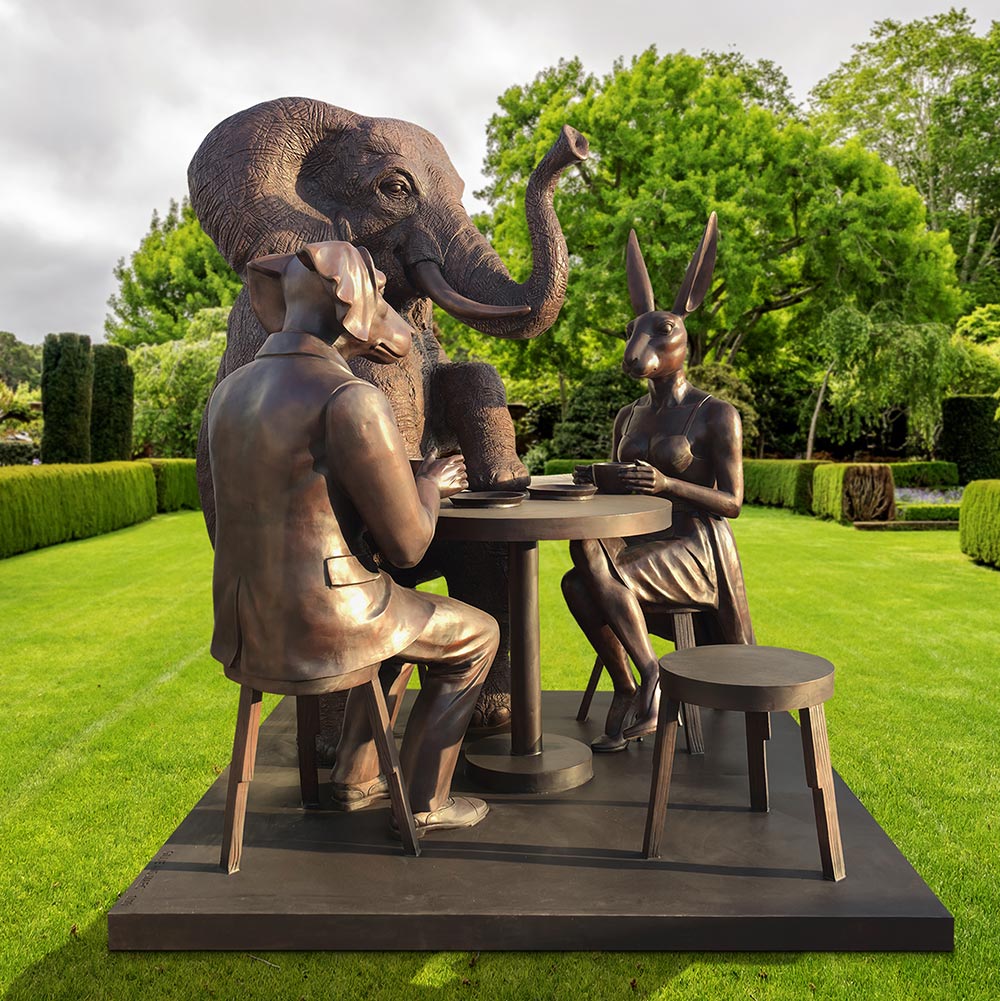 Rabbitwoman, Dogman and Elephant at the Table of Love (Bronze Sculptur ...