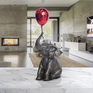 Elephant Makes a Wish with Red Balloon (Bronze Sculpture, Small)