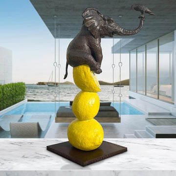 Elephant and Friend Love Lemons (Bronze Sculpture)