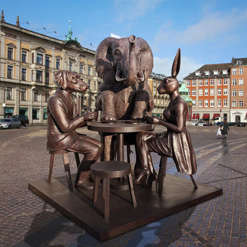 Rabbitwoman, Dogman and Elephant at the Table of Love (Bronze Sculpture)