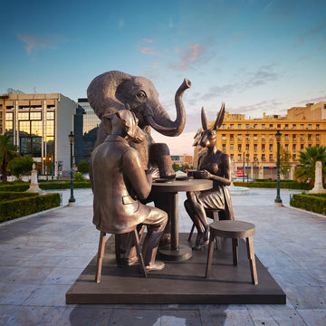 Rabbitwoman, Dogman and Elephant at the Table of Love (Bronze Sculpture)