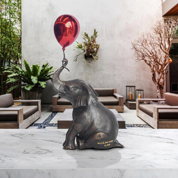 Elephant Makes a Wish with Red Balloon (Bronze Sculpture, Small)