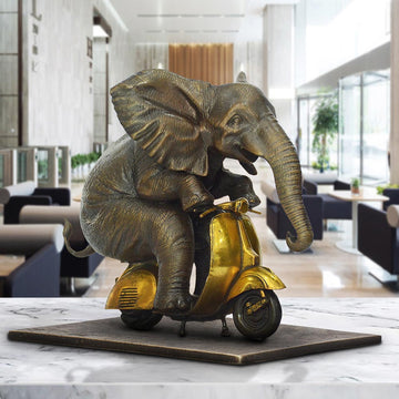 The African Elephant Races Against Time on the Vespa (Bronze Sculpture, Small)