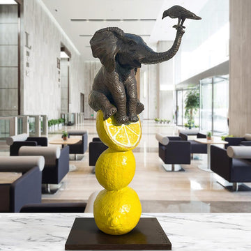 Elephant and Friend Love Lemons (Bronze Sculpture)