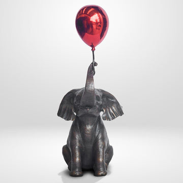 Elephant Makes a Wish with Red Balloon (Bronze Sculpture, Small)